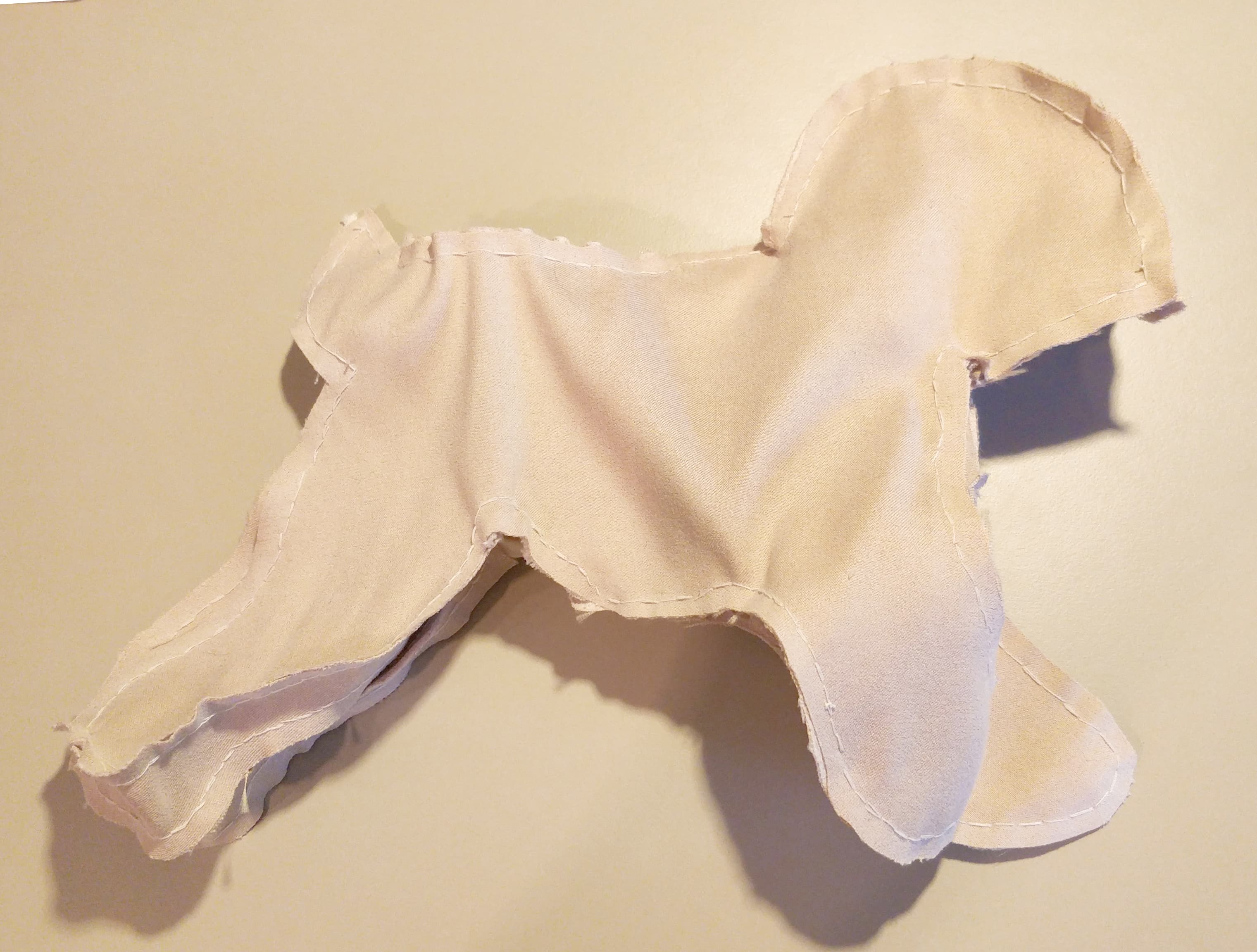 The unstuffed rabbit, before being flipped inside out.